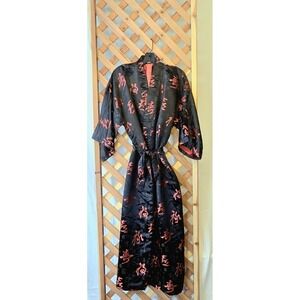 Lian Lin Silk Kimono Robe - Red & Black - Size XXL